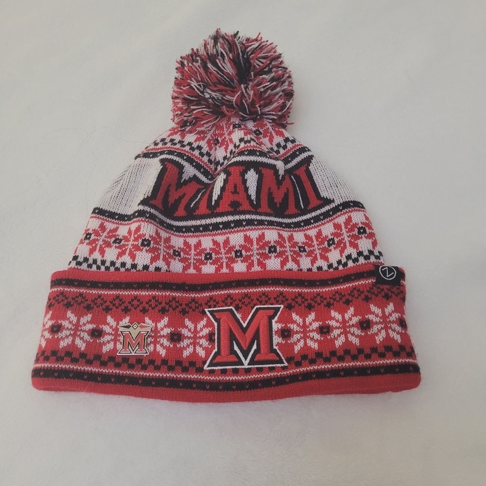 Zephyr Miami University Ohio Redhawks Pom Knit Beanie Hat Extra Logo Pin OSFM